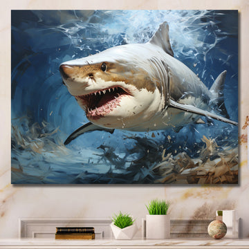 Grey Teal Shark Stride - Shark Framed Canvas Art